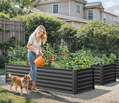 YITAHOME 6x3x2 ft 2pcs Galvanized Raised Garden Bed Kit, Large Metal Planter Box with Gloves & Support Rod, Outdoor Flower Bed for Plants Vegetables, Black