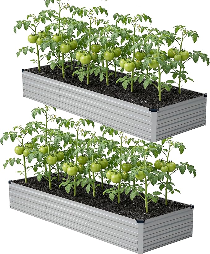 Galvanized Raised Garden Bed,Outdoor Planter Box Metal Patio Kit Planting Bed for Vegetables Flowers and Succulents,10x2x1ft(2 PCS),Silver