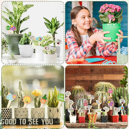 WATINC 20pcs Funny Wooden Plant Markers, Plant Sticks Labels Tags Name Stakes, Spring Wood Garden Signs for Flower Greenery Succulent Potted, Indoor Outdoor Plant Marker Gardening Gift for Plant Lover