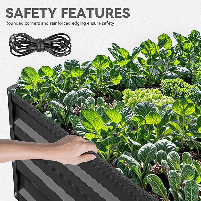 DWVO 2pcs 12 x 4 x 1 FT Raised Garden Bed Kit, Outdoor Galvanized Flower Bed with Safety Rubber and Gloves, Large Metal Planter Box for Vegetables, Flowers, Herbs, Fruits, Black