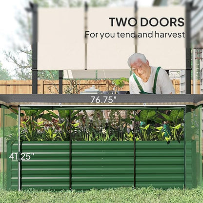 Outsunny 7.3 x 3.4 x 2 ft Galvanized Raised Garden Bed with Crop Cage Plant Protection Net and Shade Cloth Roof, Metal Planter Box with Cover for Vegetables, Flowers, Herbs, Green