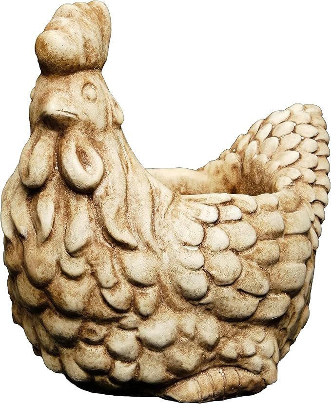 Classic Home and Garden Cement Buddies Animal Planter - Cute Desk Decoration - UV Coated Animal Vase w/Removable Drain Plug - Succulent Planter for Indoor/Outdoor Use (Rooster Planter, Tan, Large)