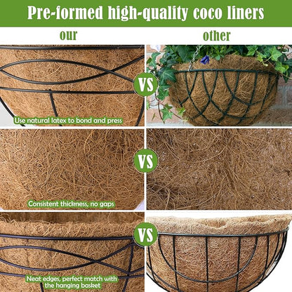 20 Inch Natural Coconut Husk Fiber Liners for planters Round Coco Replacement Liners for Hanging Flower Basket Planter Large Coco Coir Pots for Outdoor Garden Planting – 2 Pack