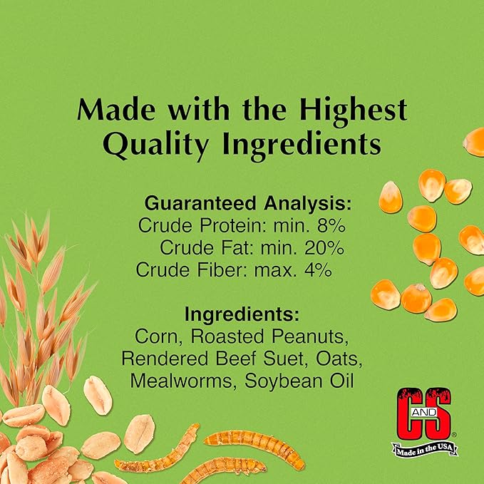 C&S Mealworm Suet Nuggets, Outdoor Wild Bird Food for Robins, Blue Jays, Woodpeckers, Wrens, Bluebirds and More, 27 Ounces