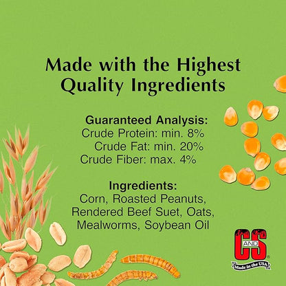 C&S Mealworm Suet Nuggets, Outdoor Wild Bird Food for Robins, Blue Jays, Woodpeckers, Wrens, Bluebirds and More, 27 Ounces