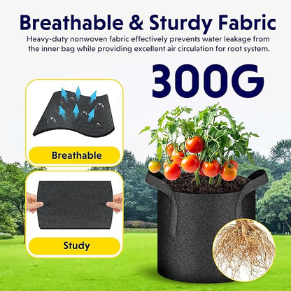 iPower 5-Pack 1 Gallon Plant Grow Bags Thickened Nonwoven Aeration Fabric Pots Heavy Duty Durable Container, Strap Handles for Garden, Black New