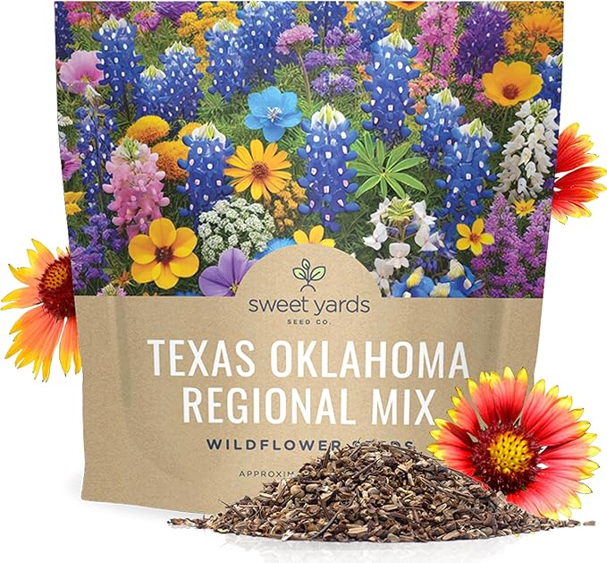 Texas Oklahoma Wildflower Seeds Mixture - Bulk 1 Ounce Packet - Over 15,000 Native Seeds - Open Pollinated and Non GMO