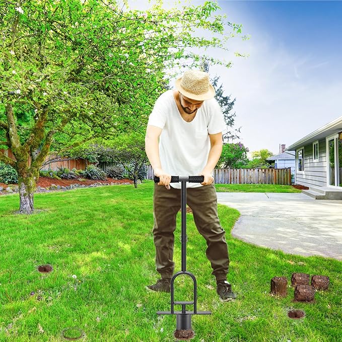 Dolibest Sod Plugger Tool, Grass Plugger Tool with Dual Pedals & Foot Ejector, Bulb Planter W/Sharp Serrations and Non-Slip Soft Grip Handle, for Lawn Planting Bulbs and Grass Repair, Easy Assembly