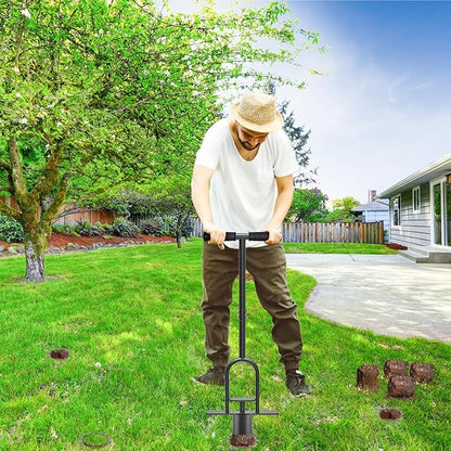 Dolibest Sod Plugger Tool, Grass Plugger Tool with Dual Pedals & Foot Ejector, Bulb Planter W/Sharp Serrations and Non-Slip Soft Grip Handle, for Lawn Planting Bulbs and Grass Repair, Easy Assembly