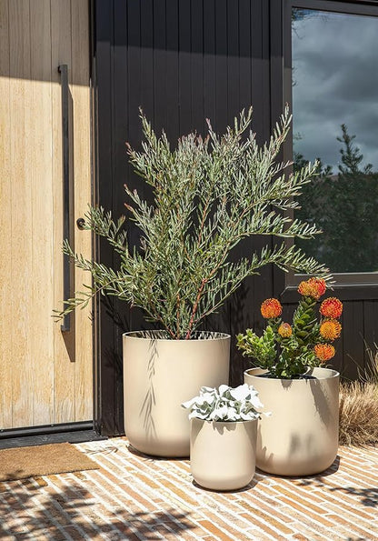 Veradek Mason Series Lima Planter - Set of 3 Round Planters for Garden/Patio | Made from Plastic-Stone Composite with Drainage Holes | Modern Décor for Succulents, Flowers, Small Plants