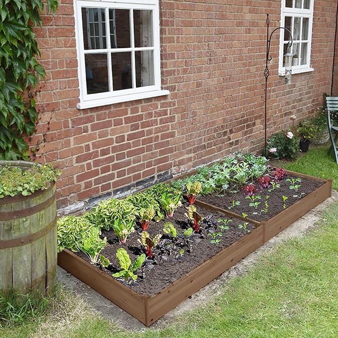Topeakmart 92.5 x 47.5 x 10in Horticulture Raised Garden Bed 8×4ft Wooden Planting Box in Garden Backyard/Outdoor Use, Brown