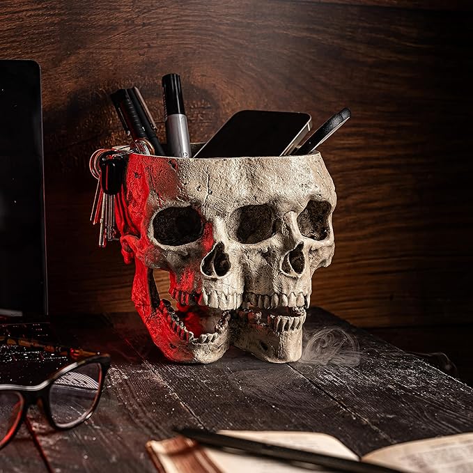 Kobi & Knight Skull Planter Pot for Indoor Plants - Skull Flower Pot in Gift Box - Gothic Planter Pot for Succulents, Brain Cactus Plants - Double Skull Planters for Halloween, Goth Home Decor