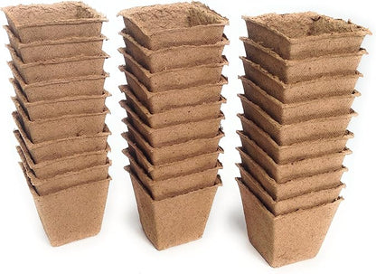 Plant Starter Peat Pots - 30 Pack of 3 Inch Square Pots for Your Garden, Greenhouse or Nursery - Ideal for Organic Seed Planting & Gardening
