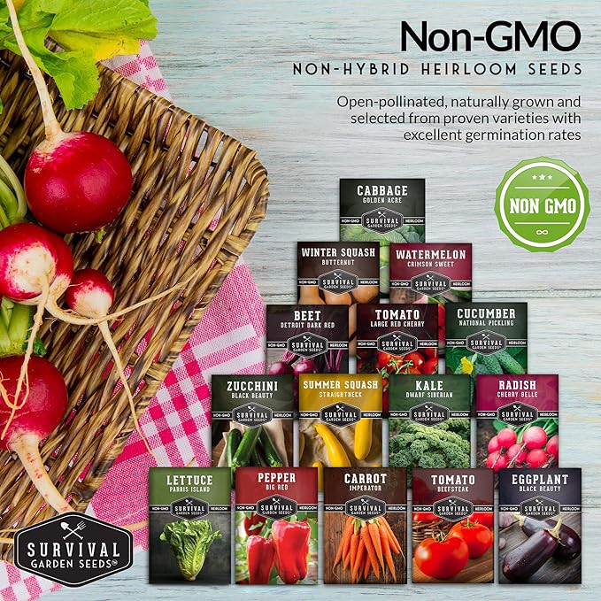 Vegetable Garden Seed Vault for Planting – 15 Pack Collection | Heirloom Non-GMO Family Garden Kit & Gift – Tomato, Lettuce, Cucumber & Squash – Indoor or Outdoor Growing – Survival Garden Seeds