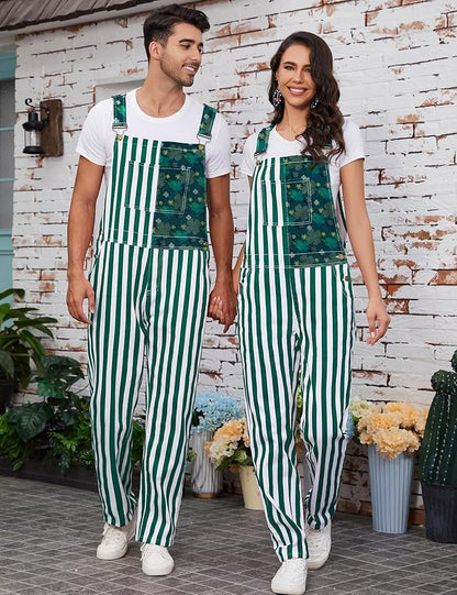 Bib Overalls for Men Adjustable Straps Jumpsuit Striped Women Coveralls with Pockets