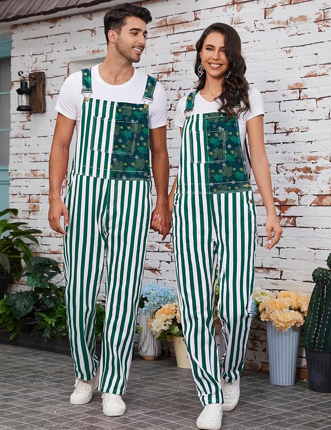 Bib Overalls for Men Adjustable Straps Jumpsuit Striped Women Coveralls with Pockets