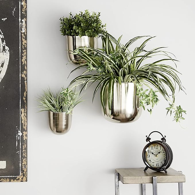 Deco 79 Metal Indoor Outdoor Floating Wall Planter, Set of 3 9", 7", 6"H, Silver