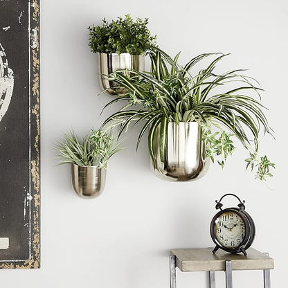 Deco 79 Metal Indoor Outdoor Floating Wall Planter, Set of 3 9", 7", 6"H, Silver
