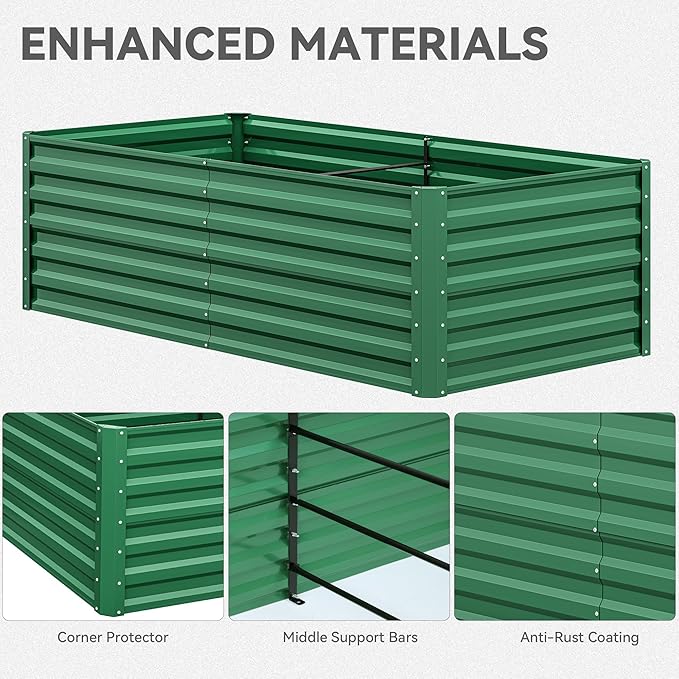 YITAHOME 72x36x24 in Galvanized Raised Garden Bed Kit, Large Metal Planter Box with Gloves & Support Rod, Outdoor Flower Bed for Plants Vegetables, Green