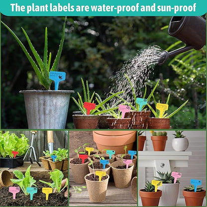 Plant Labels Tags 200Pcs T-Type Plant Markers Plastic Plant Label Tags Garden Labels Tags Plant Labels for Outdoor Garden Waterproof Plant Label Identification Stakes with Permanent Marking Pen (Pink)