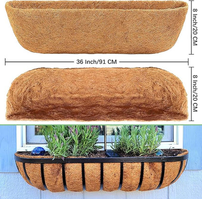 Coco Liners for Planters - 4 Pack 36 Inch Trough Coconut Liners for Planters, Window Box Coco Liners, 100% Natural Coconut Fiber Liners for Wall Hanging Basket, Window Box, Fence Baskets
