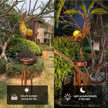 Solar Moon Wind Chimes Outdoor, Waterproof Moon Wind Bells Light Clearance for Outside, Unique Gifts for Mother's Day, Children's Day, Birthday, Mom, Women, Decor for Garden, Yard, Party