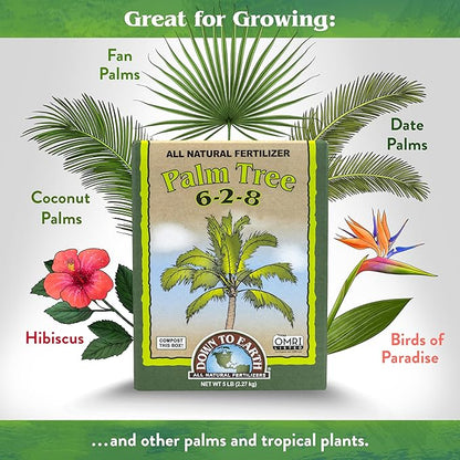 Down To Earth All Natural Fertilizers Organic Palm Tree - Plant Food for Palms, Cycads, Exotic and Tropical Plants 6-2-8, 5 lb