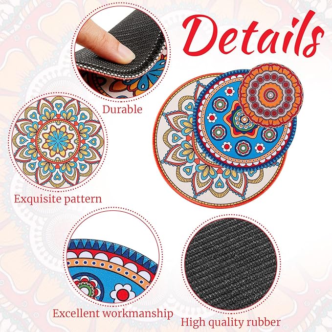 Nuanchu 6 Pieces Boho Plant Pot Mat 3 Size 3.94" 5.9" 7.87" Rubber Absorbent Non Slip Pot House Indoor Plant Coasters Round Pad Gardening Outdoor Flower Protect Mat for Table Desk Floor