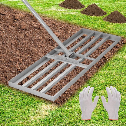 Lawn Leveling Rake – Heavy-Duty Galvanized Steel Yard Leveling Rake with Adjustable 36x12 Inch Rack Head & Extendable 52-78 Inch Handle, Rust-Resistant, All-Welded, Gloves Included