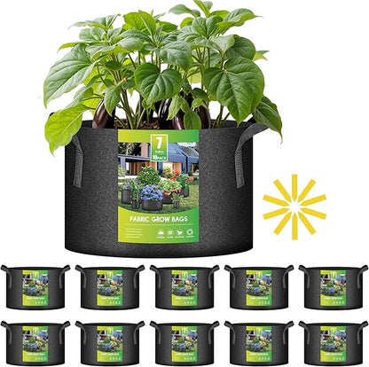 iPower 10 Pack 7 Gallon Grow Bags with Labels, 300G Thickened Nonwoven Plant Fabric Pots with Handles, Aeration Garden Grow Pots for Tomato Potato Vegetables, Fruits, Flowers, Black