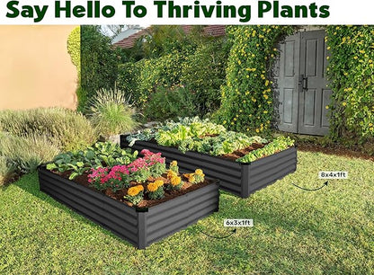 Plant & Plot Galvanized Raised Garden Beds Outdoor // 8×4×1 ft Planter Raised Beds for Gardening, Vegetables, Flowers // Large Metal Garden Box // Patented Tool-Free Design (Dark Gray)