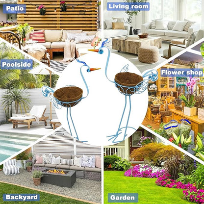 J-Fly 2 Sets Pelican Metal Flowers Plant Holders Stand with Coconut Pots, Plants Stand Indoor Flower Pots Outdoor, Room Home Living Room Front Outdoor Patio Decor, Gardening Valentine Decoration Gifts