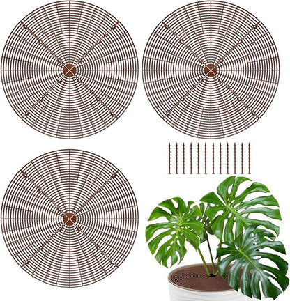 ANPHSIN 3 Plant Pot Grid Cover Protectors from Animals - 20.8" Dia Cuttable Flower Pot Soil Cover with 36 Stakes, Keep Cats Out of Potted Plants, Indoor Cat Digging Stopper, Baby Safety