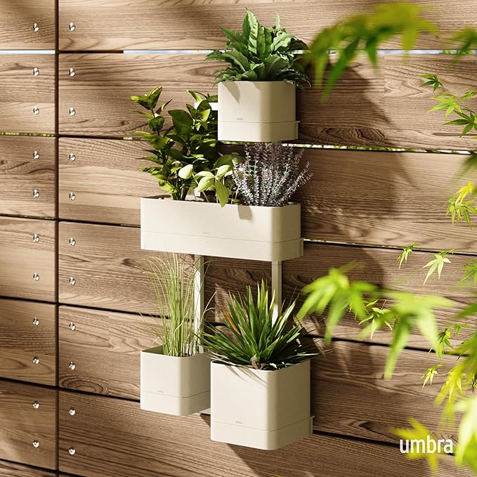 Umbra Cubiko Wall-Mount Planter with Four Adjustable Pots, Suitable for Indoor or Outdoor Use, Sand