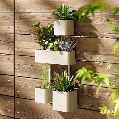 Umbra Cubiko Wall-Mount Planter with Four Adjustable Pots, Suitable for Indoor or Outdoor Use, Sand