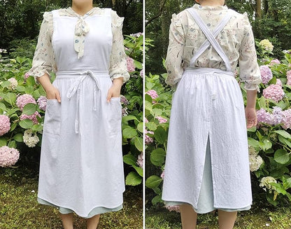 Cute Retro Cotton Linen X-Back Aprons Home Kitchen Garden Art Painting Pinafore Florist Shop Overalls