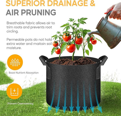 YSSOA 10-Pack Fabric Grow Bags 10 Gallon with Pruner, 300G Thickened Nonwoven Plant Growing Pots with Handles, Planting Bags for Vegetables, Black