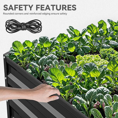 DWVO 8 x 4 x 2 FT Raised Garden Bed Kit, Outdoor Galvanized Flower Bed with Safety Rubber and Gloves, Large Metal Planter Box for Vegetables, Flowers, Herbs, Fruits, Black