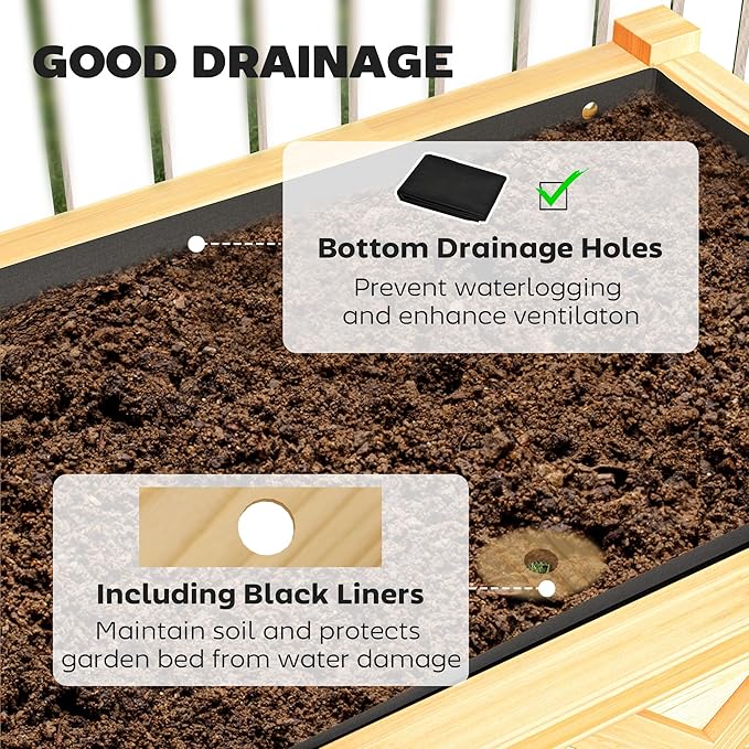 Outsunny Raised Garden Bed, Elevated Wood Planter Box with Storage Shelf, Drainage Holes, and Liner for Backyard, Patio, Balcony, 47 x 22 x 31.5 in, Natural