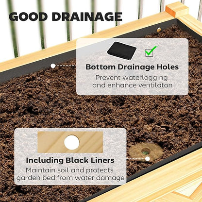Outsunny Raised Garden Bed, Elevated Wood Planter Box with Storage Shelf, Drainage Holes, and Liner for Backyard, Patio, Balcony, 47 x 22 x 31.5 in, Natural