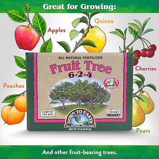 Down To Earth All Natural Fertilizers Organic Fruit Tree - Plant Food for Apples, Pears, Plums and Tropical Fruit Trees 6-2-4, 15 lb