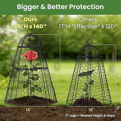Easy-Snap Open Design Chicken Wire Cloche (6-Pack) - Adjustable Garden Plant Protectors from Birds & Animals for Large Plants & Flowers, 14" Dx20 H (M)