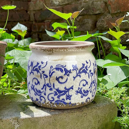 Flower Pot,Vintage Ceramic Pot for Planter with Drainage Holes, 6.29 inch Ice Crack Glazed Indoor Planters Pot for Indoor,Tuscan Home Decor,Gardening Gifts,Blue and White (Tropical)