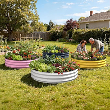 Galvanized Raised Garden Bed, 4x4x1 FT Round Raised Garden Bed for Gardening, Large Metal Planter Box for Vegetables Flower Herb(Midnight Gray)