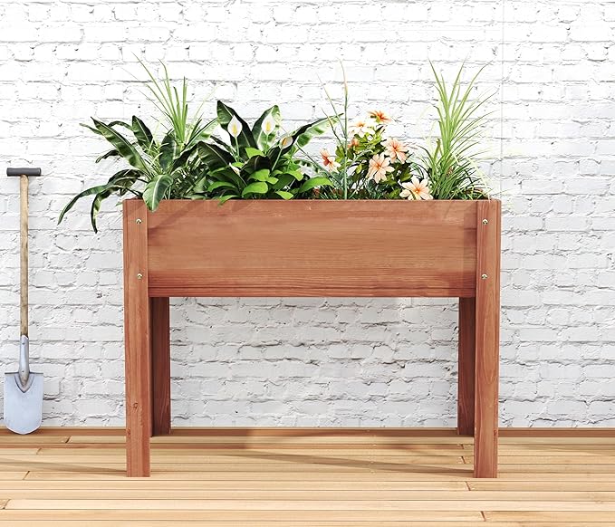 Raised Garden Bed with Legs, 40x20x31'', Solid Wood Elevated Planter Box for Outdoor Backyard Patio