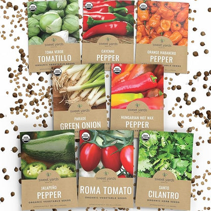 Organic Salsa Garden Seeds Variety Pack - 8 Individual Packs - 2026 Season - Cayenne Pepper, Roma Tomato, Cilantro and More! for Indoor & Outdoor Planting (Non-GMO, Certified Organic)