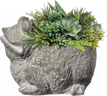 Classic Home and Garden Cement Buddies Animal Planter - Cute Desk Decoration - UV Coated Animal Vase w/Removable Drain Plug - Succulent Planter for Indoor/Outdoor Use (Frog Planter, Natural, Large)