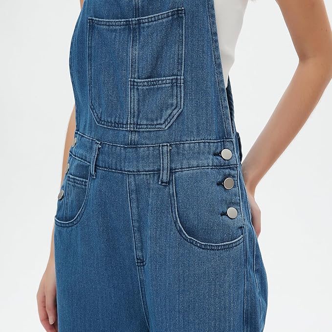 D-Sun Women's Striped Bib Overall Barrel Casual Tapered Overall Pants Wide Leg Adjustable Straps Stretch Jumpsuits