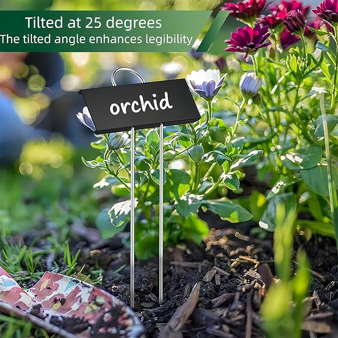 Rustproof Metal Plant Labels 30-Pack with Marker Pen, Angled Garden Markers for Seedlings Herbs Vegetables, Waterproof Coating Iron Tags (3.54x10.63in)