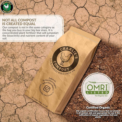 Charlie's Compost - Odor Free Organic Fertilizer for Home Gardens, Raised Beds, Containers, Seed Starting Mix, Natural Soil Amendment with Biochar 10lb